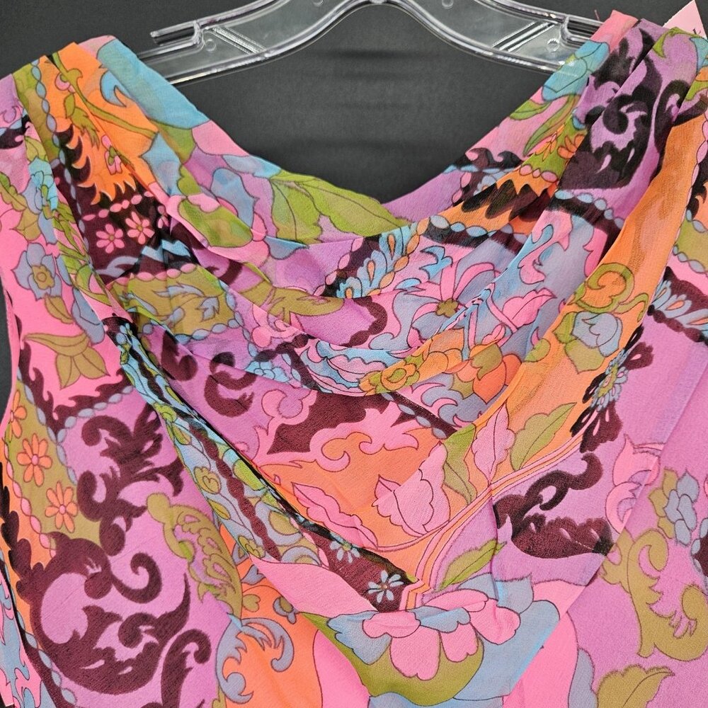 Vintage Elinor Gay Dress Womens 10 Pink Multi Cowl Neck Maxi Rayon 70s NEW Old - Picture 3 of 16